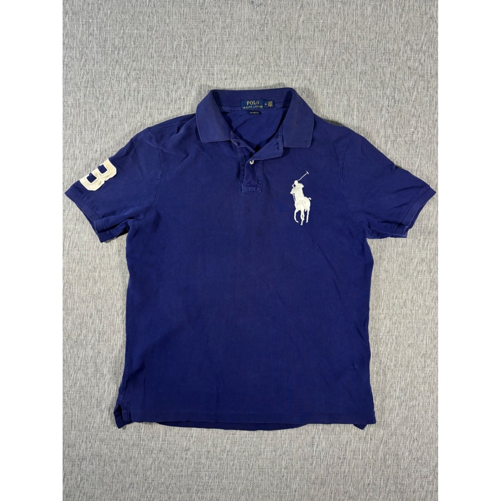 Polo Ralph Lauren Mens Big Pony Polo Shirt Blue White Classic Fit Medium M
